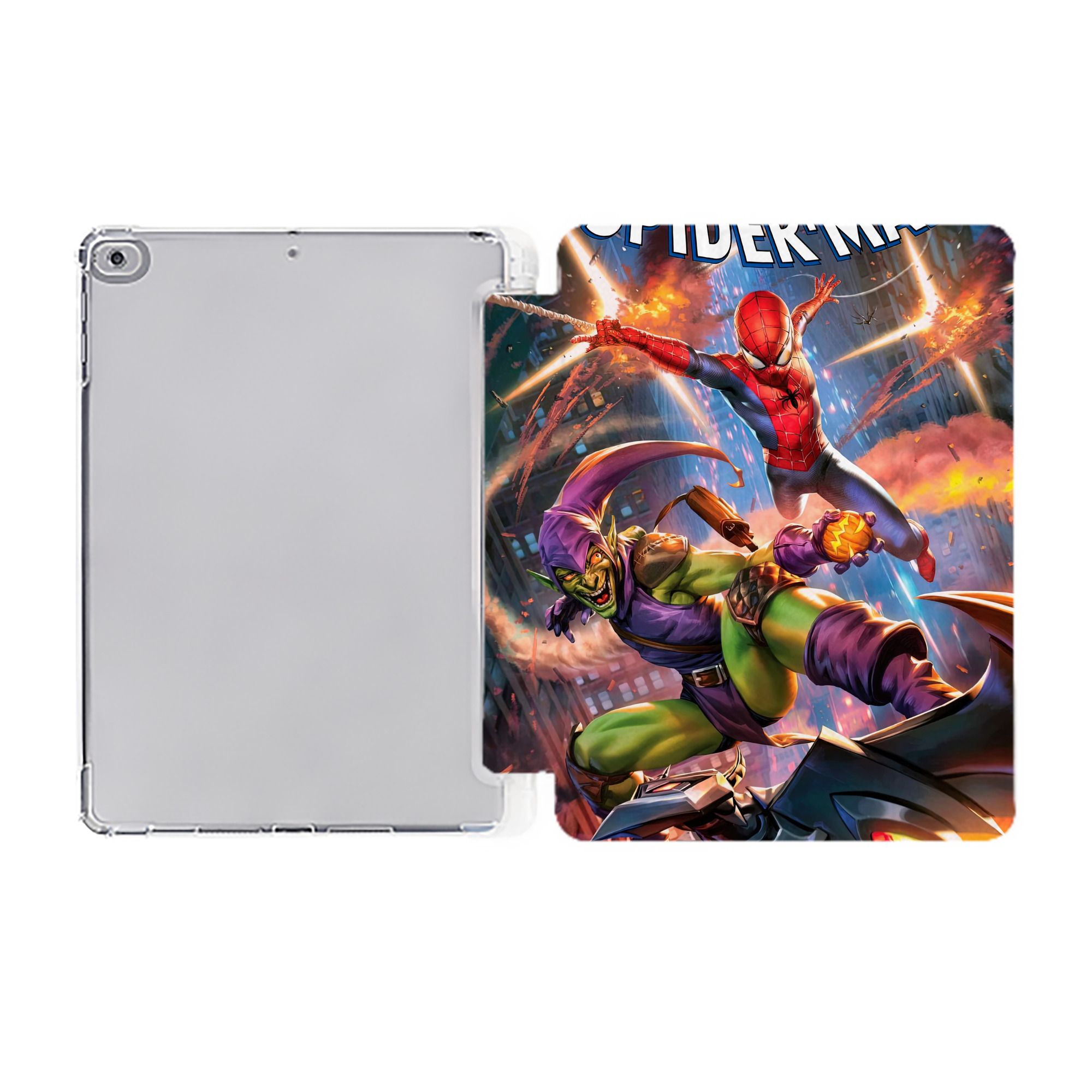 （画像用） Spider Man スパイダーマン IPad ケース ペン収納付き 三つ折りスタンド PUレザー×シリコン 対応機種9.5/10.5/10.9インチ